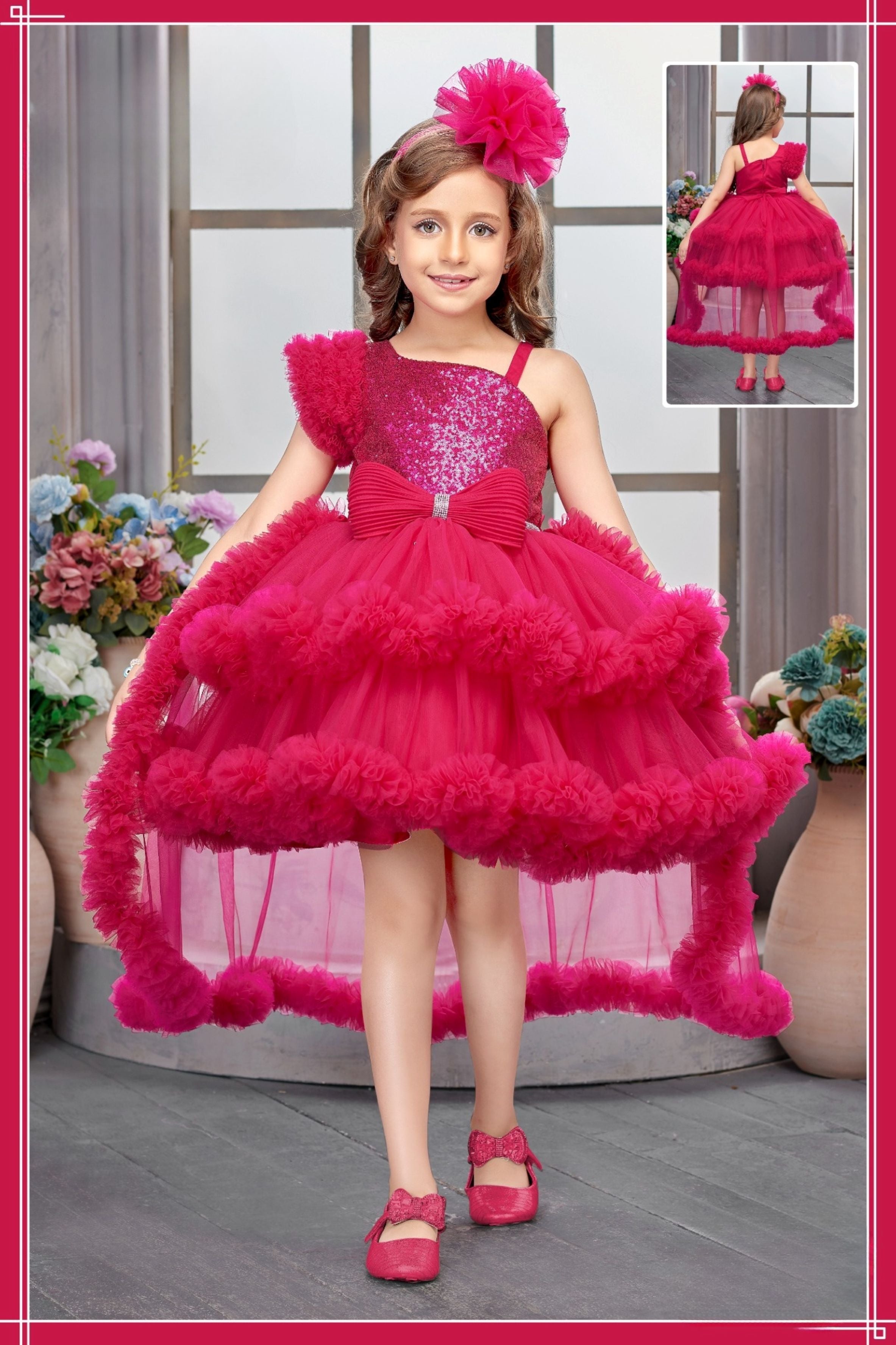 Rani Red Sparkle Bodice Layered Tutu Short Frock