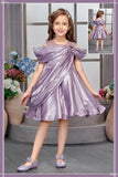 Champagne Purple Pleated Luxury Short Frock