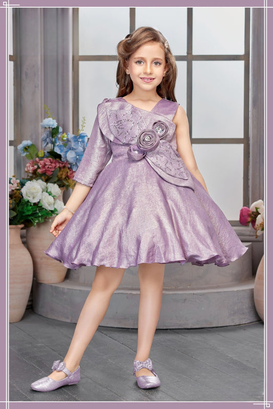 Pink  One-Shoulder Satin Party Short Frock