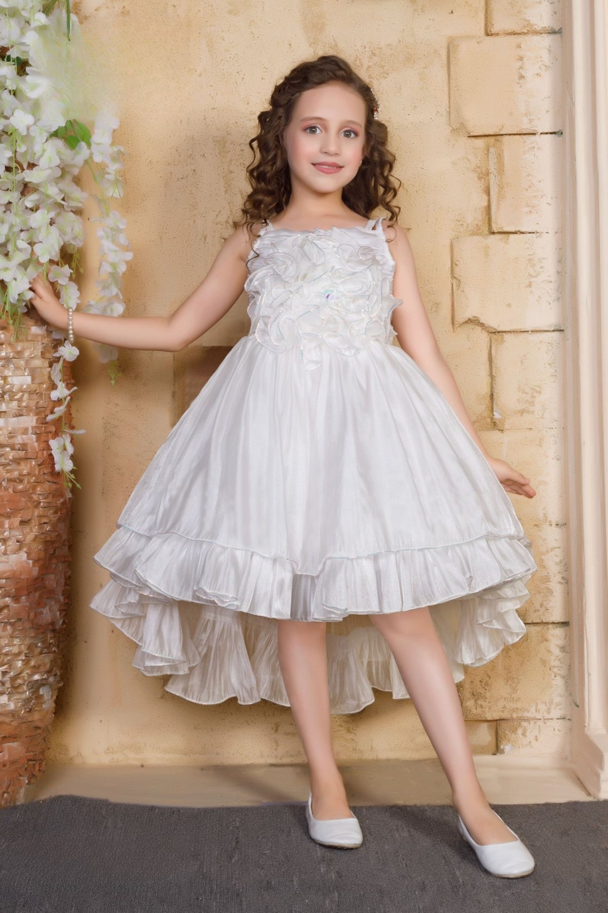 White High-Low Layered Princess Dress