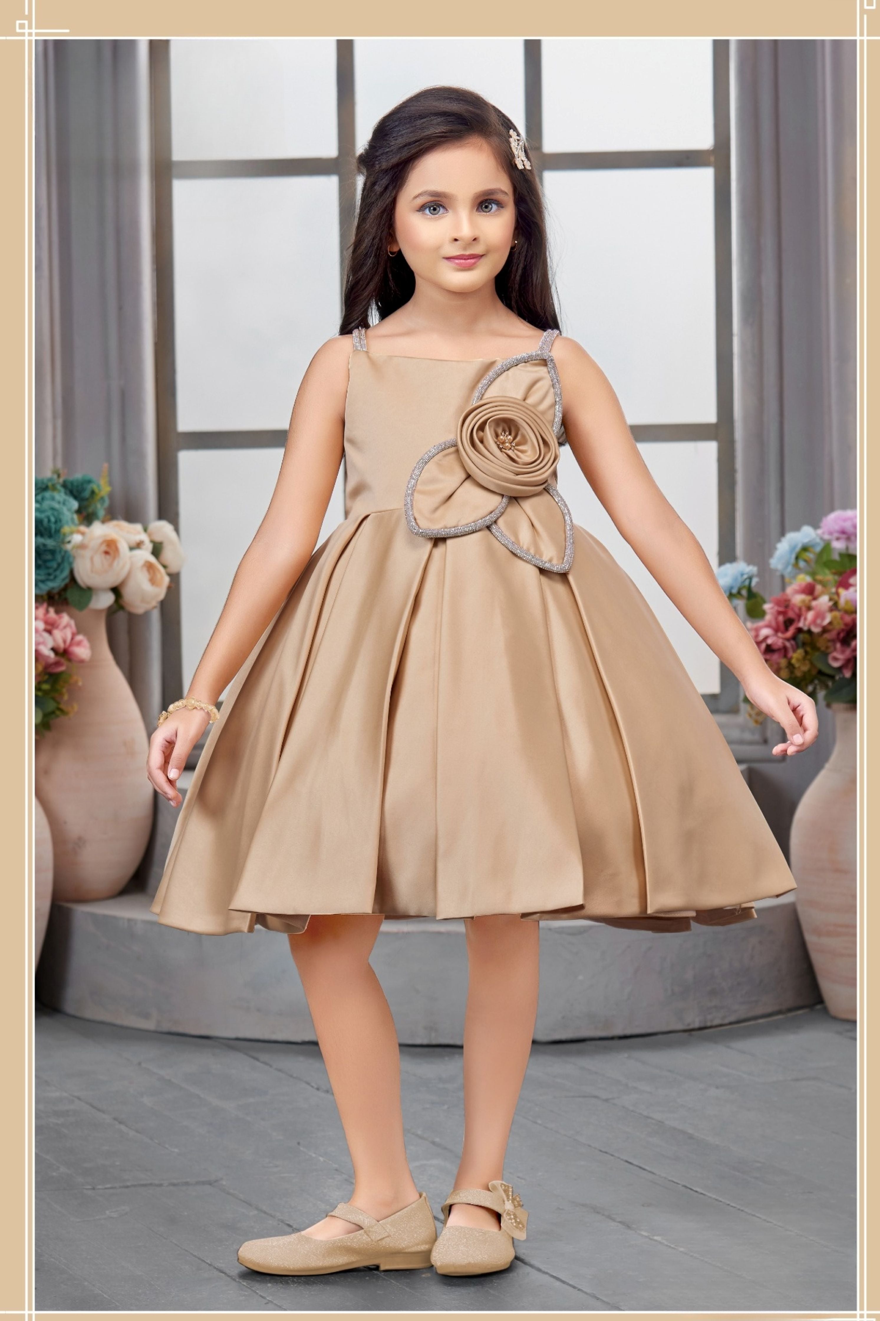Fone Floral Applique Designer Short Frock
