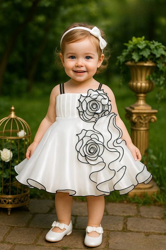 White Swirl Designer Short Frock