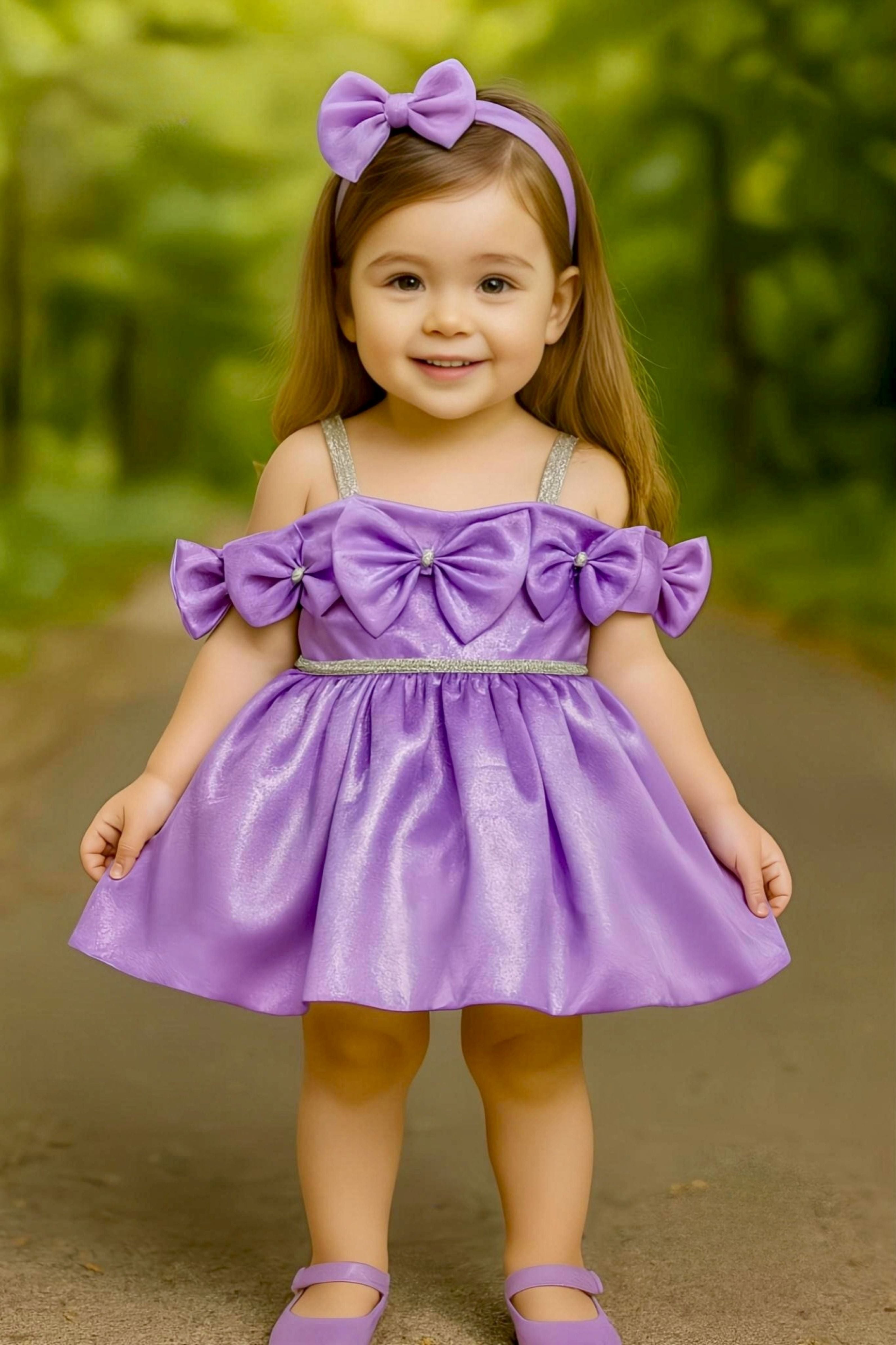 Purple Satin Bow Baby Party Dress