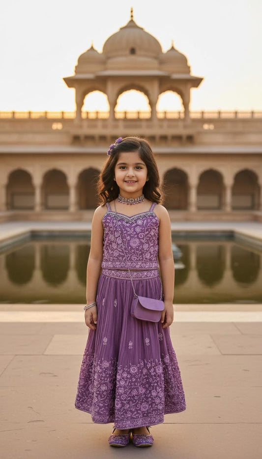 Purple Handwork Kids Lehenga Ensemble
