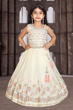 Pearl Cream Floral Handwork Kids Lehenga Ensemble