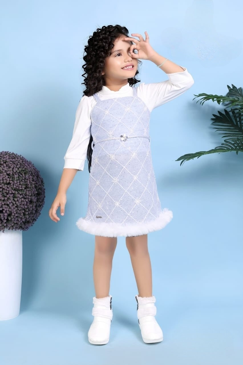 Frosted Purple Faux Fur Hem Winter Dress | Party Wear Kids Dress for Girls
