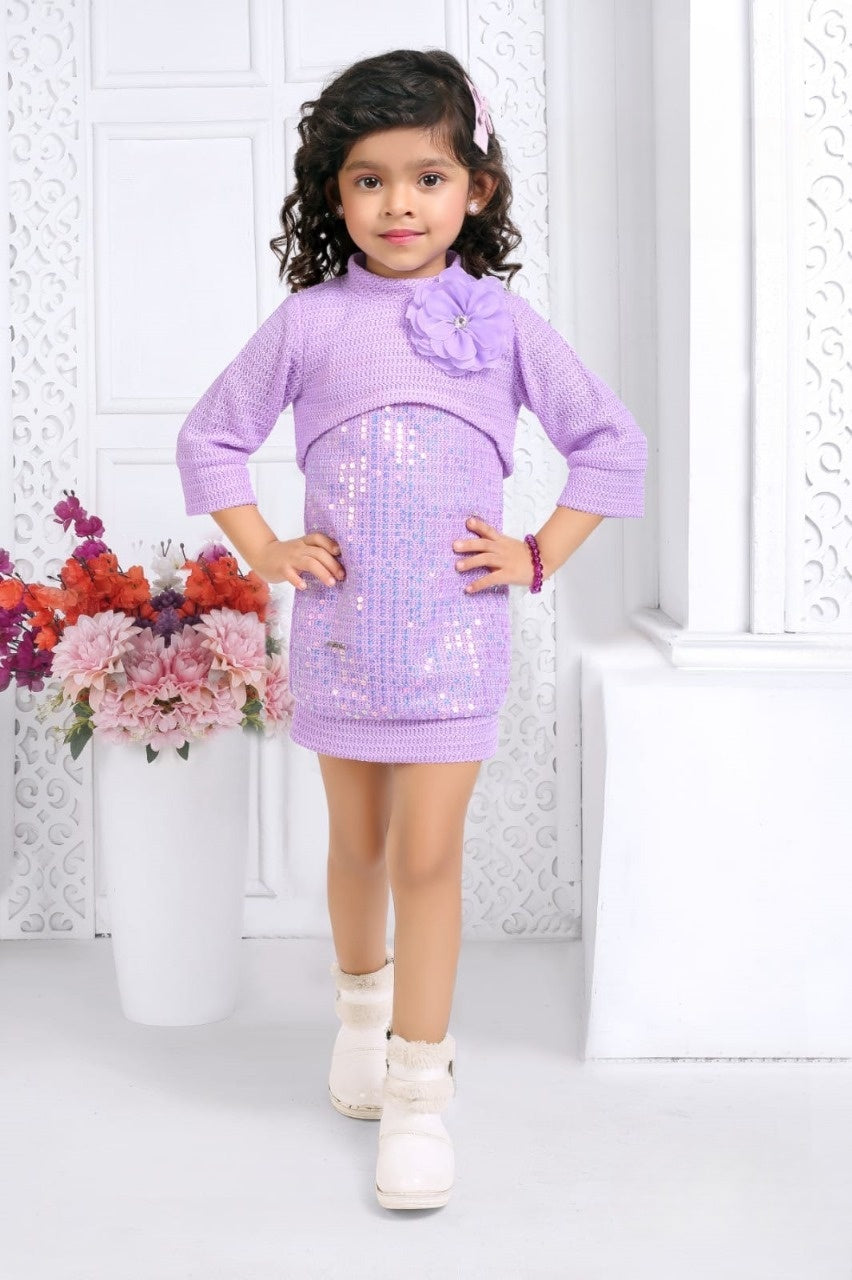 Frosted Lavender Premium Winter Dress | Party Wear Kids Dress for Girls