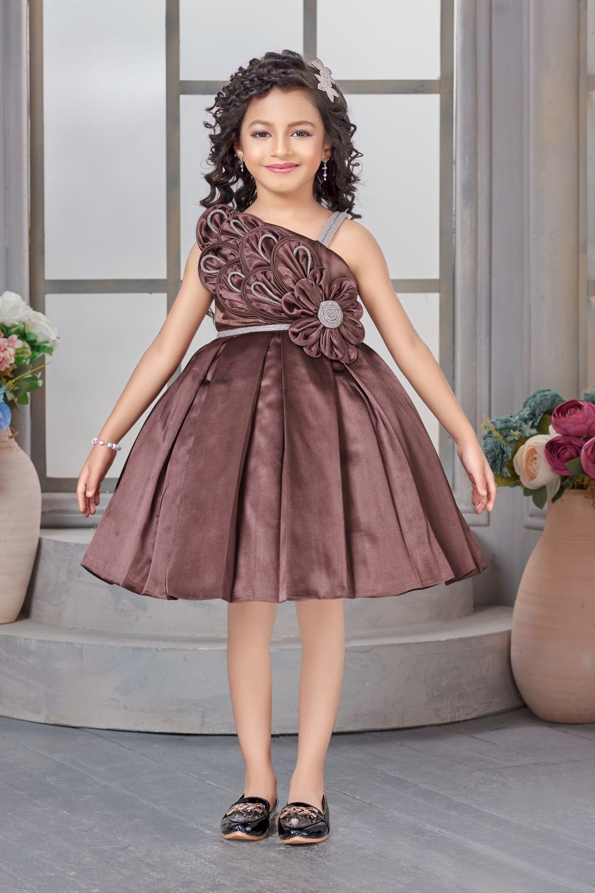 Chocolate Brown Truffle Designer Party Short Frock