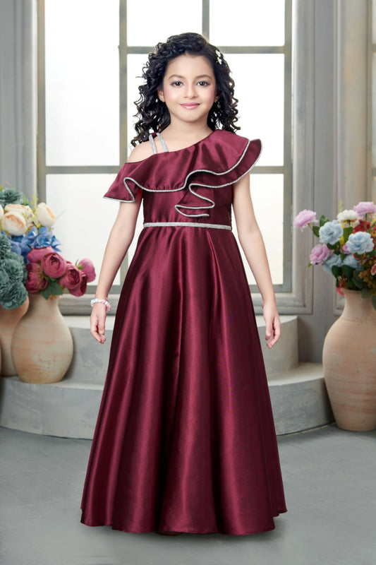 Royal Wine One-Shoulder Satin Long Gown