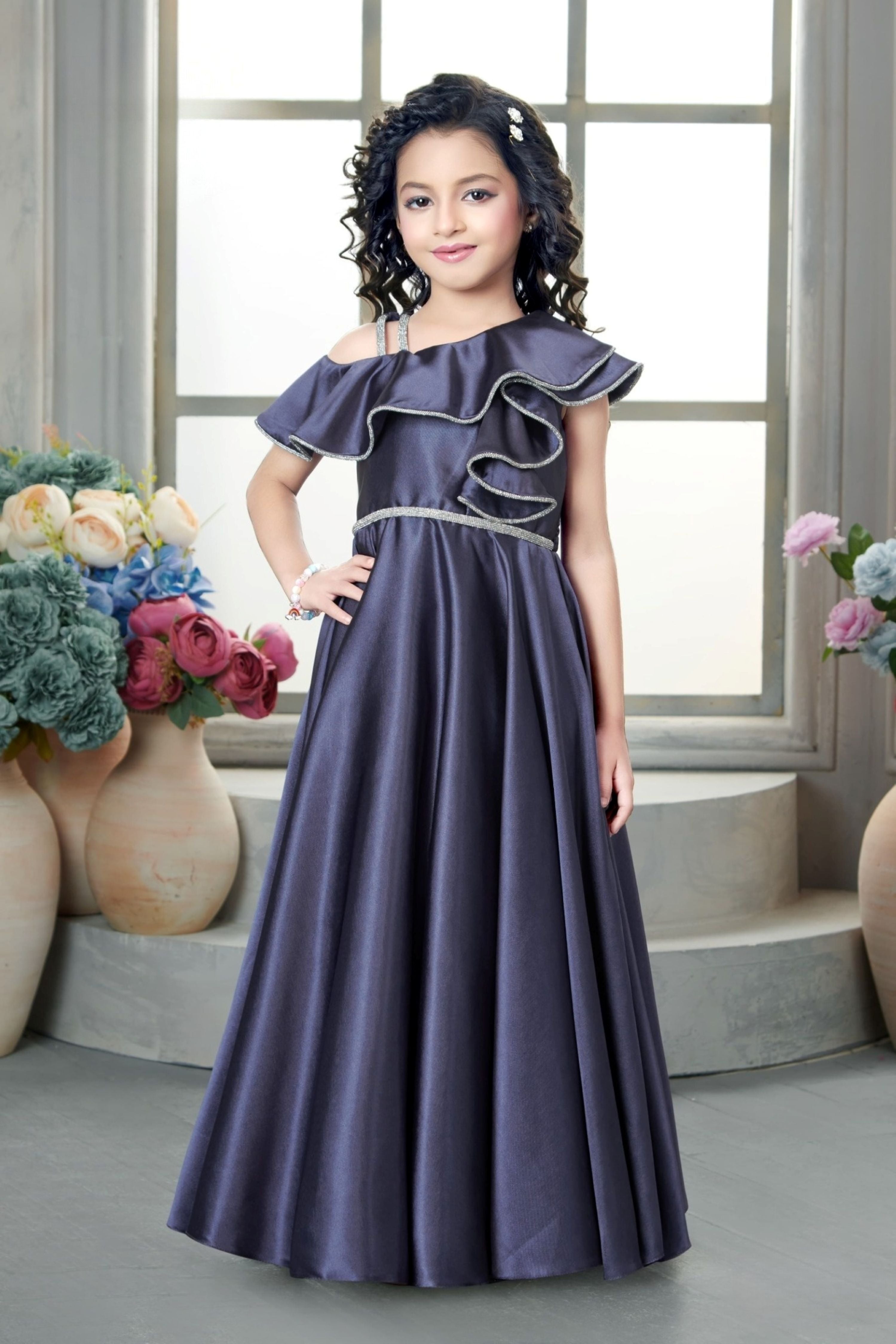 Royal Lavender One-Shoulder Satin Long Gown