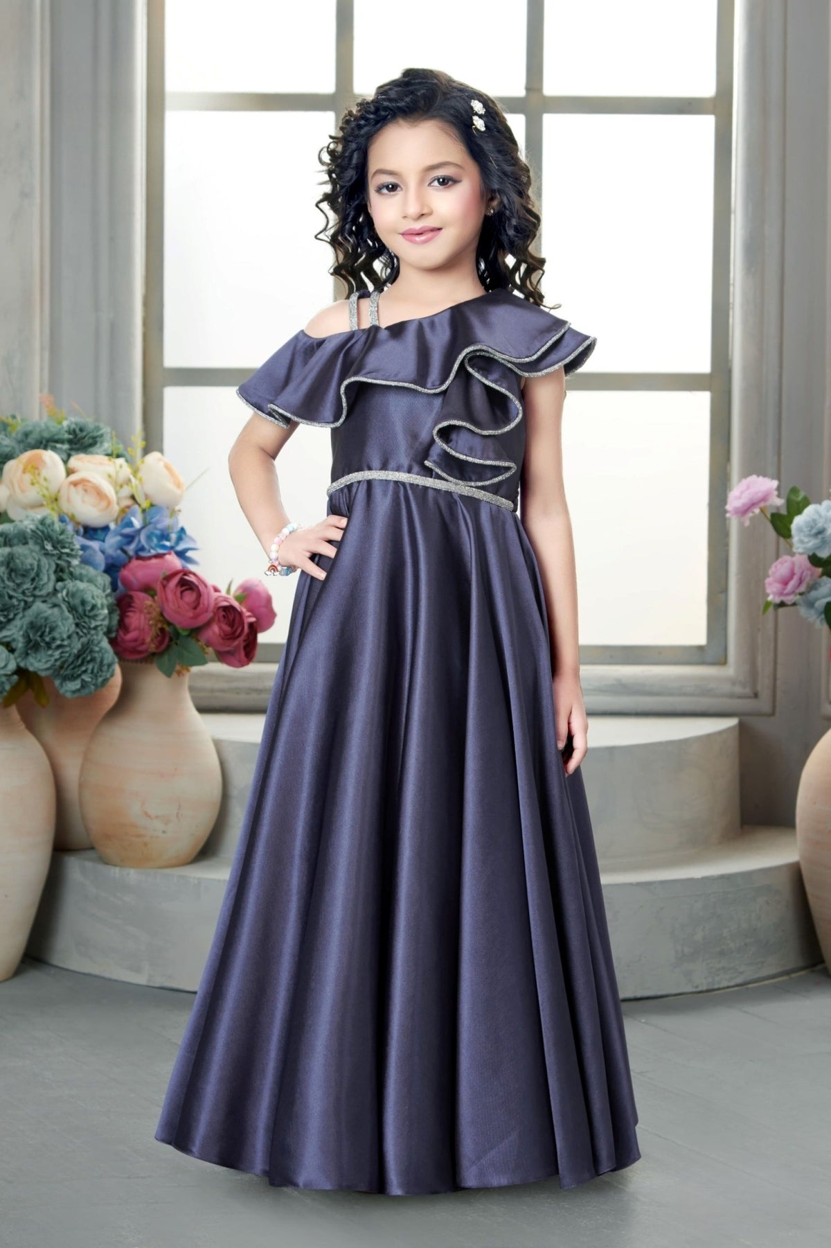 Royal Lavender One-Shoulder Satin Long Gown