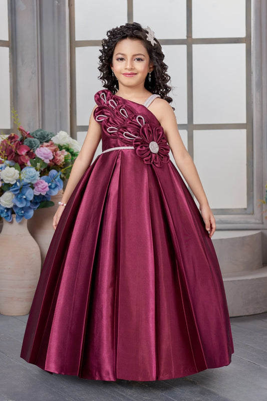 Royal Bloom Wine Maroon Designer Long Gown