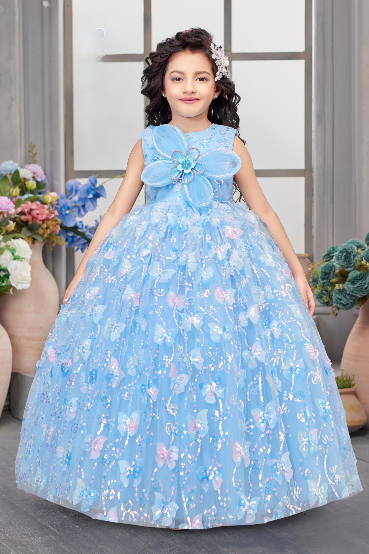 Aurora Butterfly Powder Blue Ball Long Gown