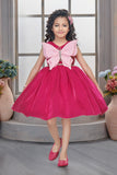 Rani Pink Butterfly Bow Party Short Frock | Party Wear Kids Dress for Girls