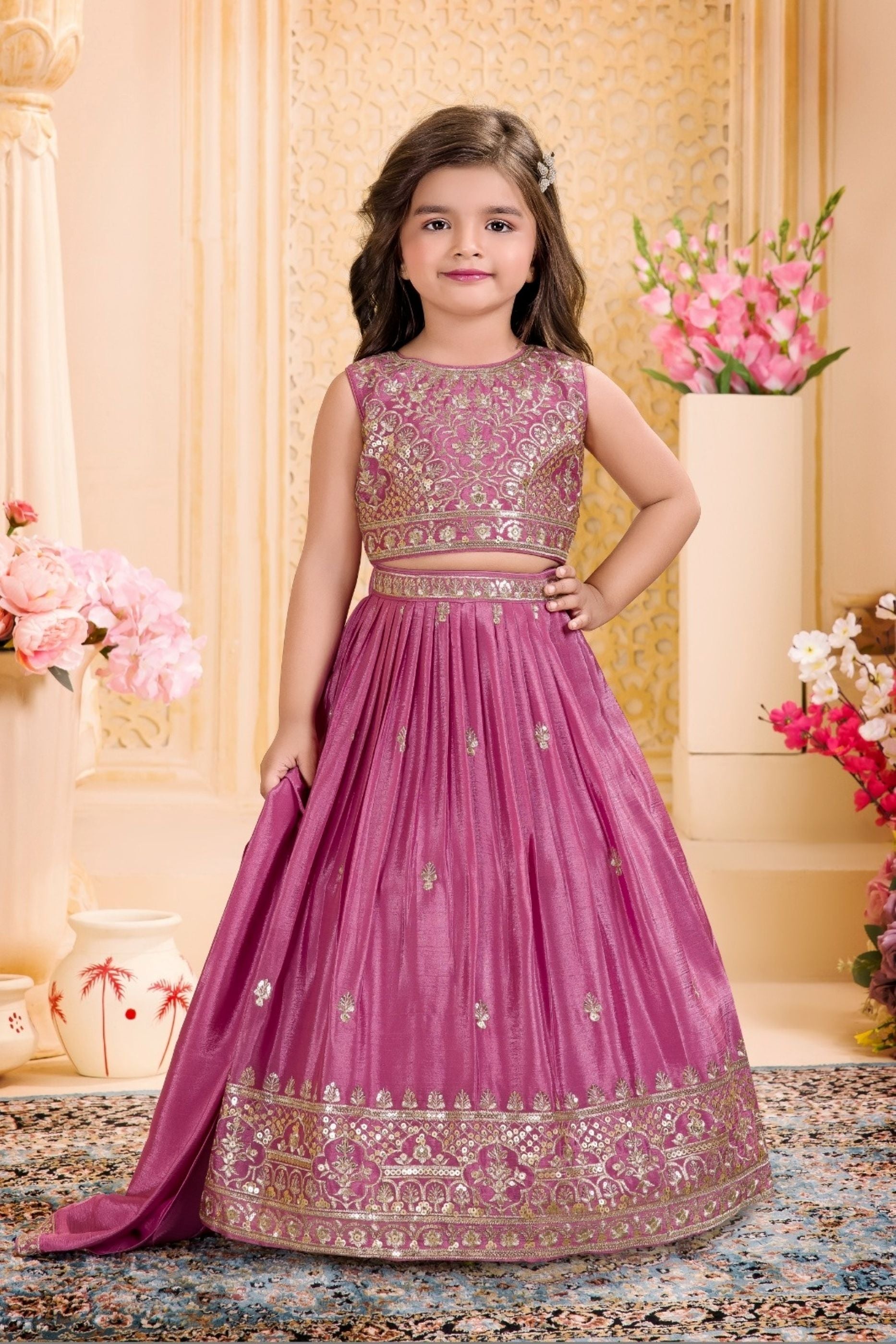 Royal Purple Embroidered Lehenga Set | Kids Ethnic Wear for Girls