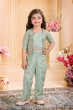 Sage Green Embroidered Jacket Pant Set | Kids Ethnic Outfit for Girls