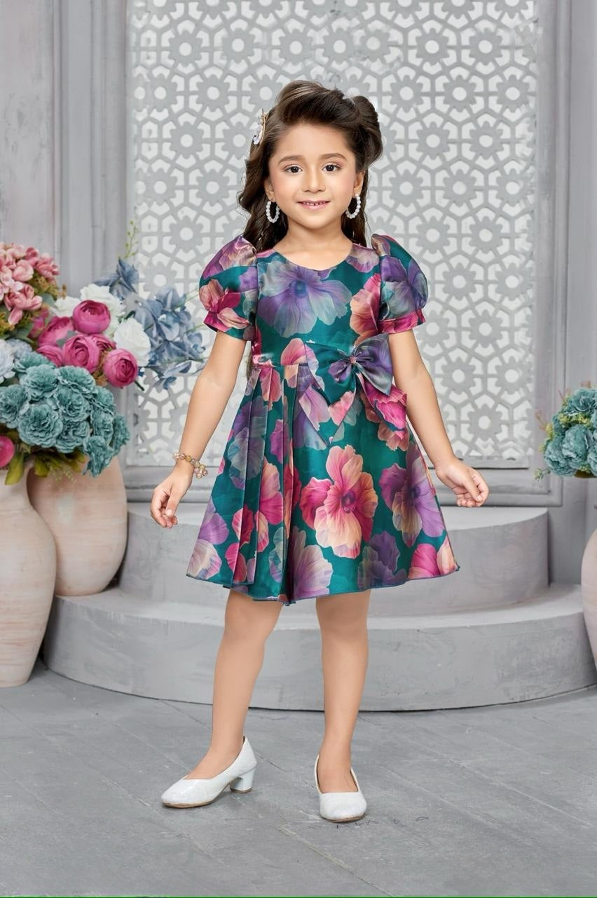 Multicolor Floral Party Short Frock | Party Wear Kids Dress for Girls