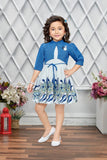 Denim Blue & Ivory Jacket Style Party Short Frock | Party Wear Kids Dress for Girls