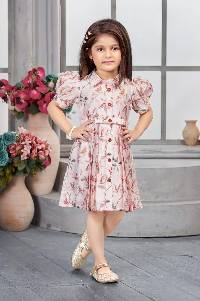 Blush Rose Floral Short Frock | Casual Wear Kids Dress for Girls
