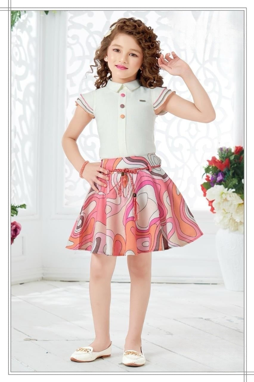 Mint Green Coral Abstract Print Top & Skirt Set | Casual Wear Kids Outfit for Girls