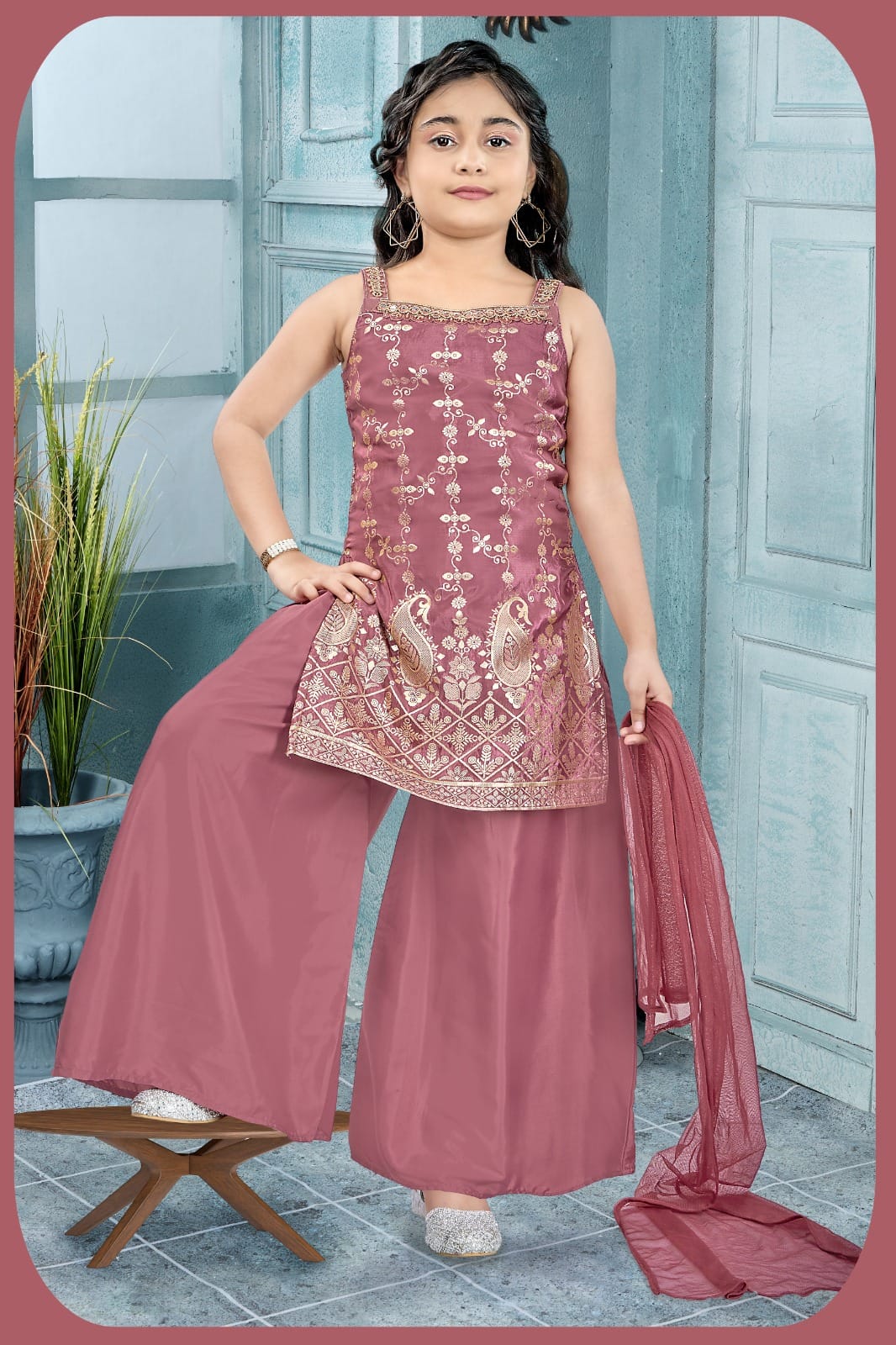 Gajari Embroidered Kurti Palazzo Set | Kids Ethnic Outfit for Girls