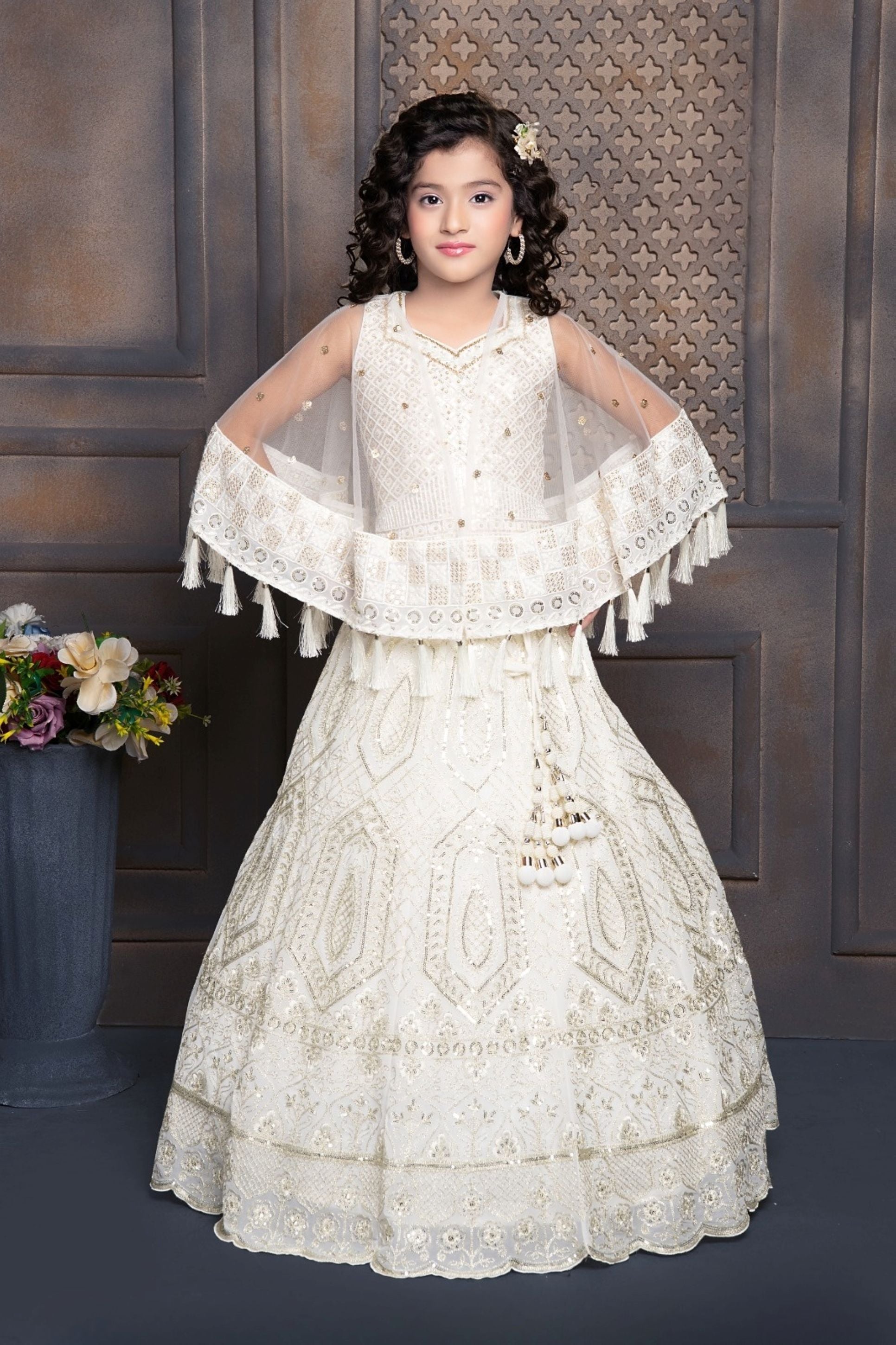 Ivory Cream Embroidered Lehenga Set | Kids Ethnic Wear for Girls