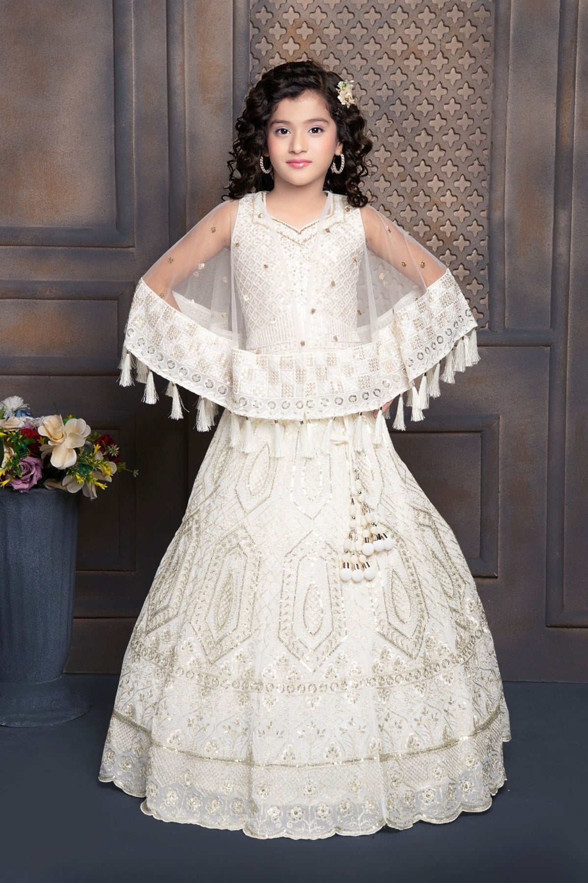 Ivory Cream Embroidered Lehenga Set | Kids Ethnic Wear for Girls
