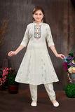 Ivory Green Aura Embroidered Salwar Suit | Kids Ethnic Outfit for Girls