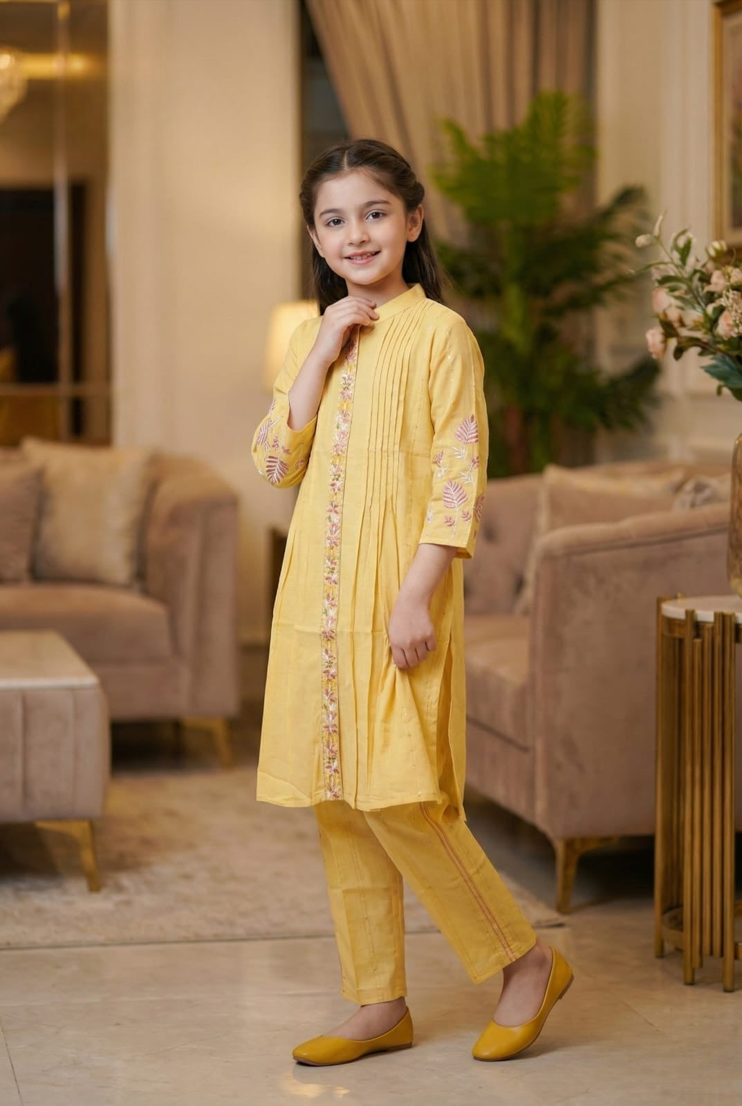 Sunshine Yellow Bloom Embroidered Salwar Suit | Kids Ethnic Outfit for Girls