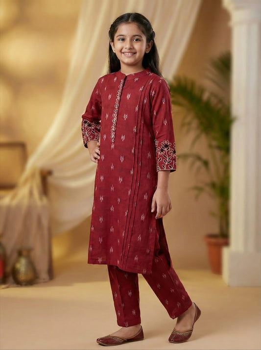 Maroon Heritage Embroidered Salwar Suit | Kids Ethnic Outfit for Girls