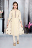 Cream Floral Embroidered Anarkali Salwar Suit | Kids Ethnic Outfit for Girls
