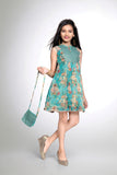 Mint Green Floral Printed Sleeveless Short Frock | Casual Wear Kids Dress for Girls