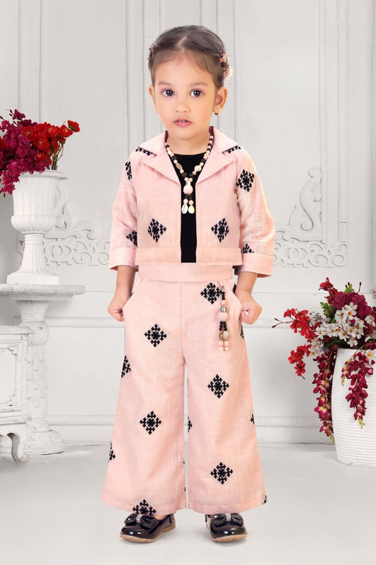Peach Ikat Jacket Co-ord Set | Casual Wear Kids Outfit for Girls