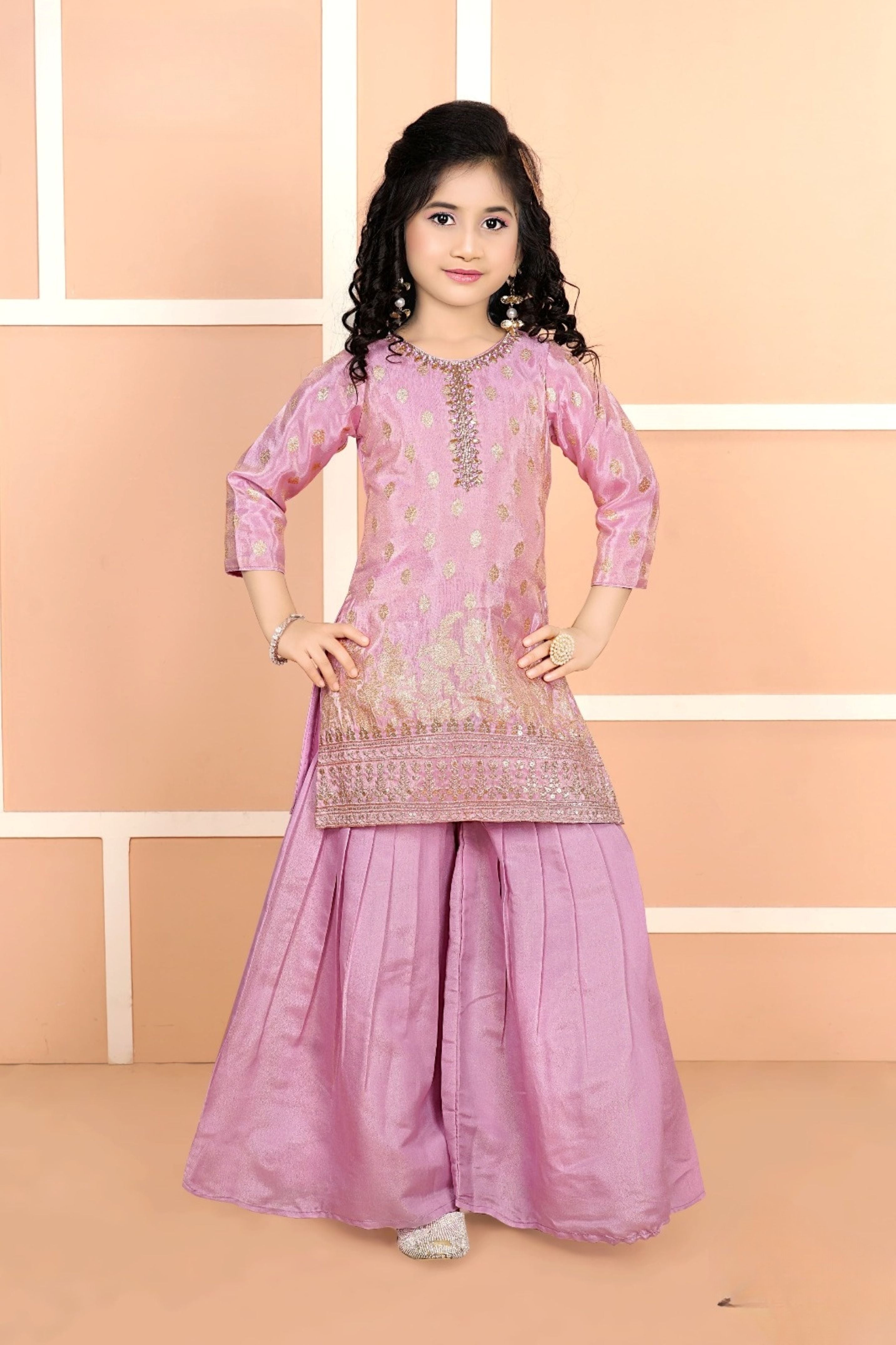 Rose Pink Quartz Royal Sharara Set | Kids Ethnic Outfit for Girls