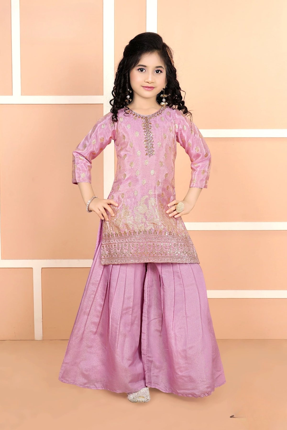 Rose Pink Quartz Royal Sharara Set | Kids Ethnic Outfit for Girls