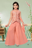 Coral Peach Blossom Luxe Sharara Set | Kids Ethnic Outfit for Girls