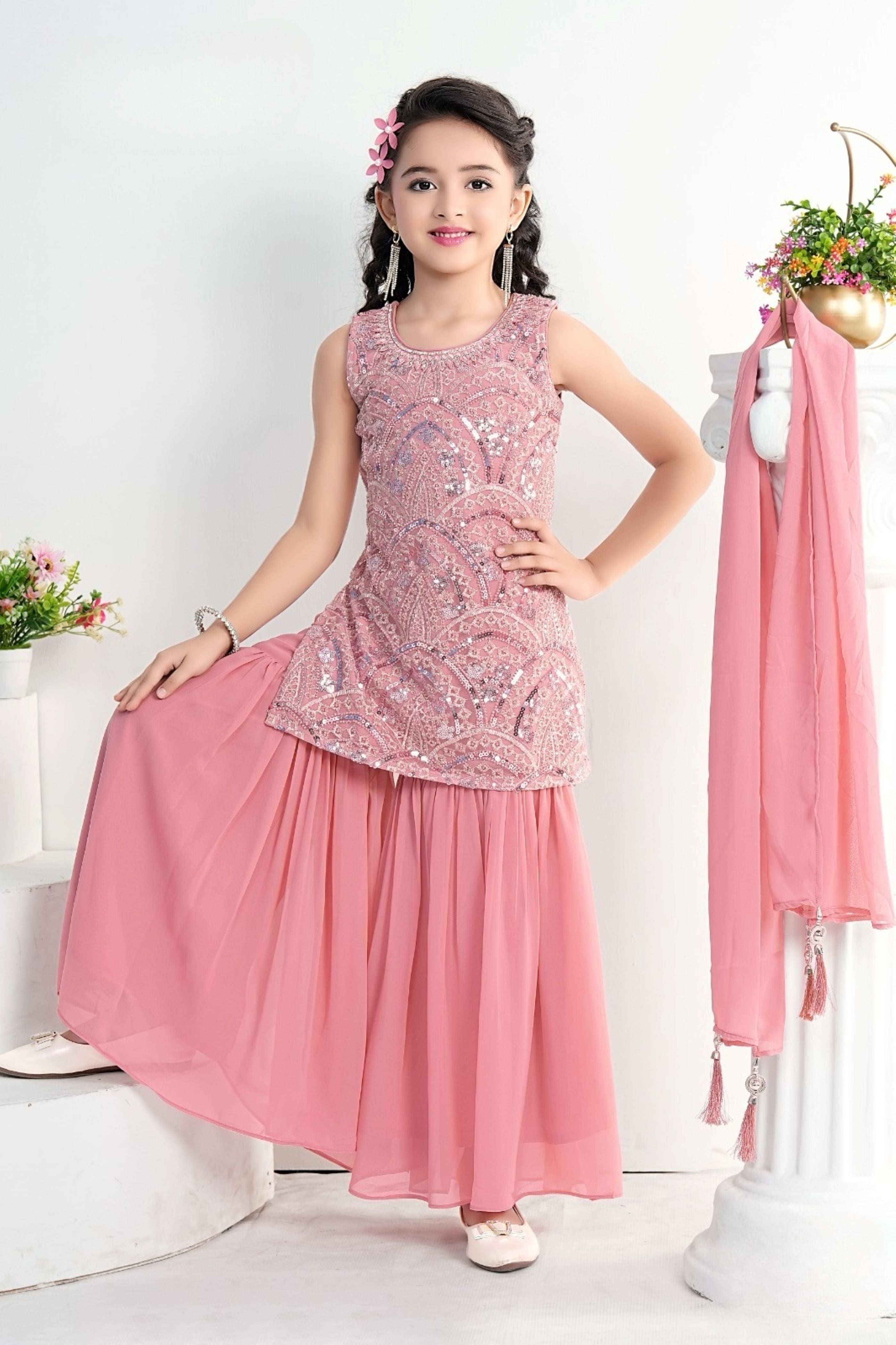 Blush Pink Royale Sequin Sharara Set | Kids Ethnic Outfit for Girls