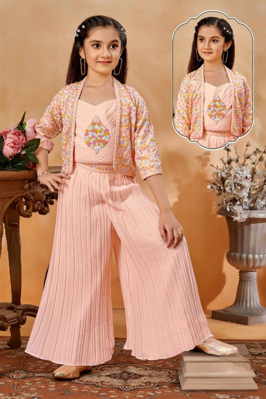 Peach Blossom Pleated Palazzo Set | Kids Ethnic Outfit for Girls