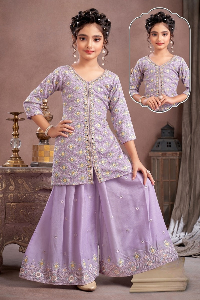Lavender Grace Embroidered Palazzo Set | Kids Ethnic Outfit for Girls