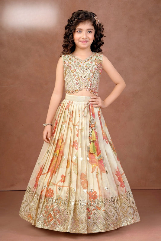 Ivory Cream Blossom Designer Lehenga Set | Kids Ethnic Wear for Girls
