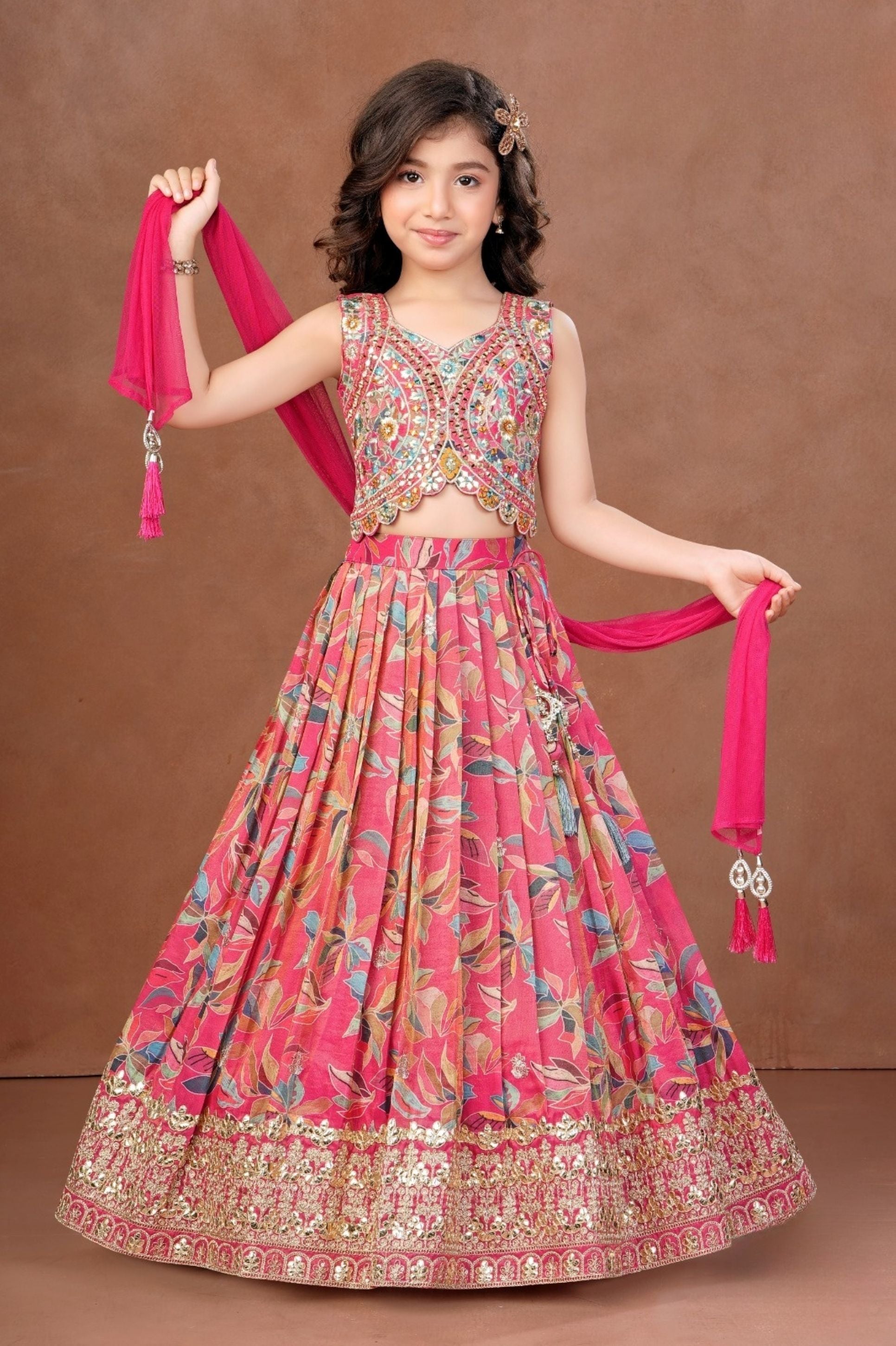 Rani Pink Floral Royal Lehenga Set | Kids Ethnic Wear for Girls