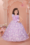 Lavender Bloom Royal Princess Couture Long Gown | Party Wear Kids Dress for Girls