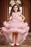 Blush Peach Rose Royal Couture Short Frock | Party Wear Kids Dress for Girls