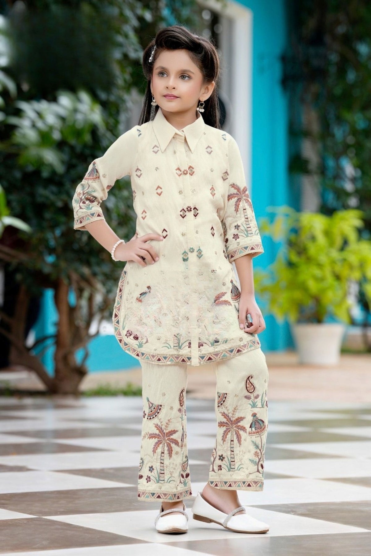 Cream Heritage Muse Co-ord Set | Casual Wear Kids Outfit for Girls