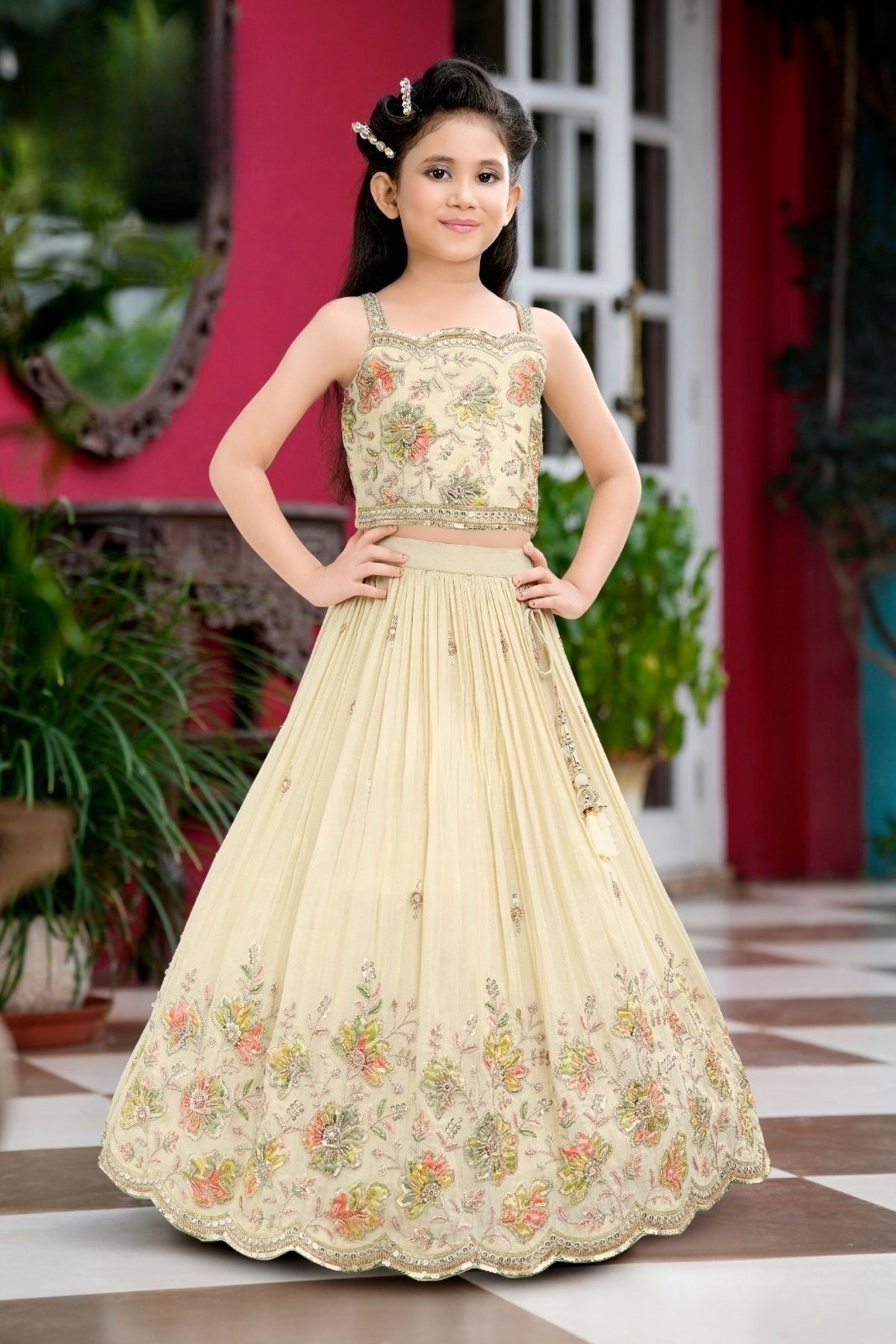 Cream Blossom Royale Lehenga Set | Kids Ethnic Wear for Girls