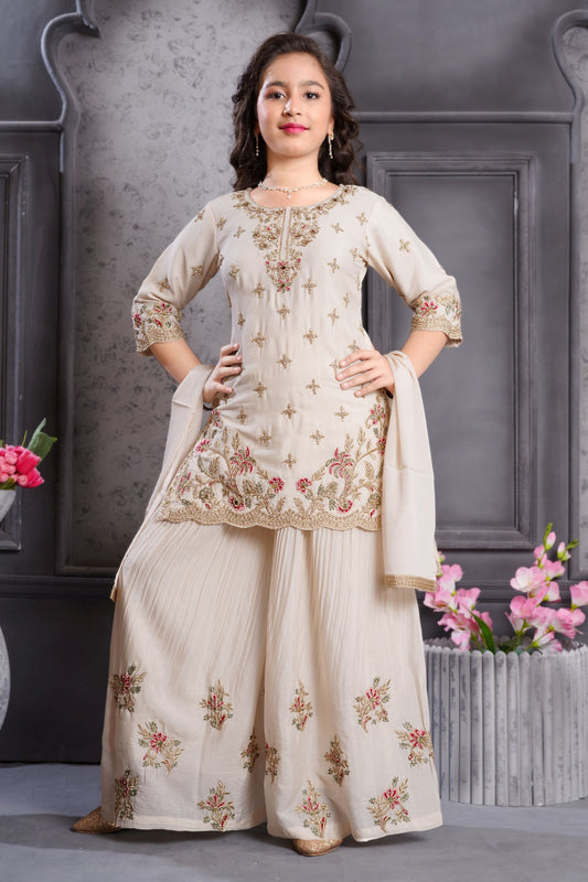 Noor Ivory Cream Festive Sharara Set | Kids Ethnic Outfit for Girls