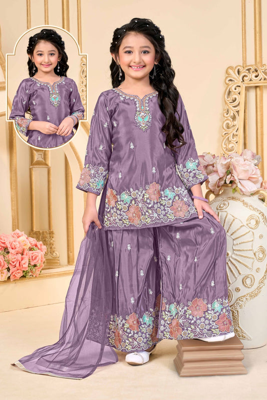 Lavender Blossom Festive Sharara Set | Kids Ethnic Outfit for Girls