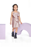Rose Gold Shimmer Bow Short Frock | Party Wear Kids Outfit for Girls