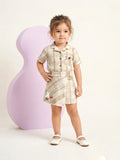 Beige Checked Shirt & Skirt Set with Bunny Detail | Casual Kids Outfit for Girls