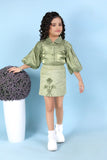 Olive Green Chic Skirt Top Co-ord Set | Party Wear Kids Outfit for Girls
